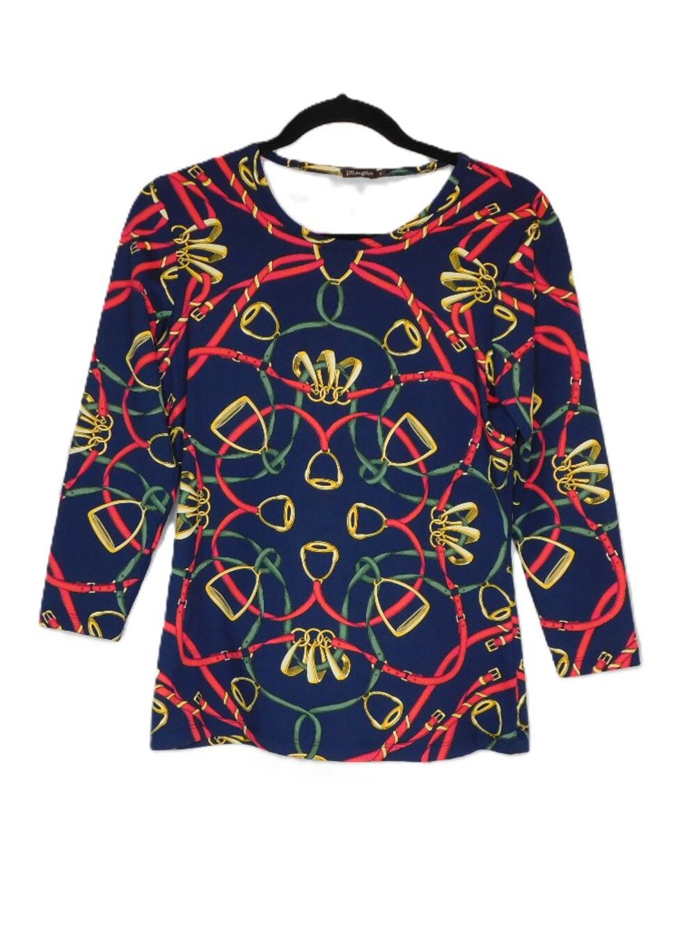 J. McLaughlin Equestrian Stirrup Print Catalina Cloth 3/4 Sleeves Top | EUC | S